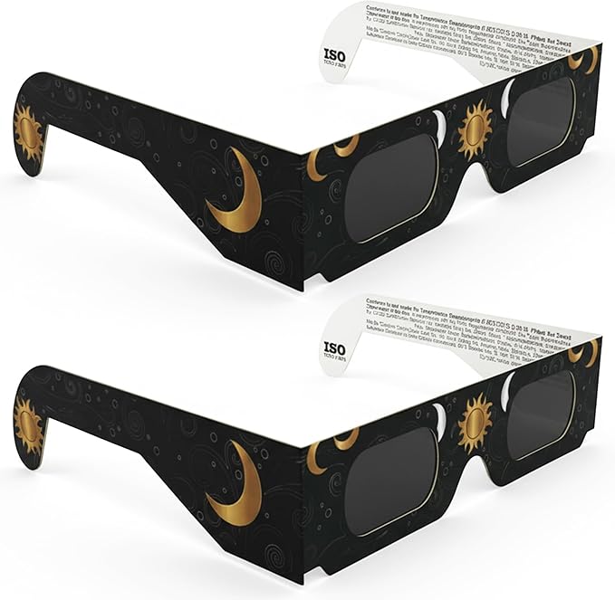 Lot de 2 paires de lunettes pour éclipse solaire certifiées ISO 12312-2 et CE pour voir le soleil en toute sécurité - Éclipse totale du 12 août 2026